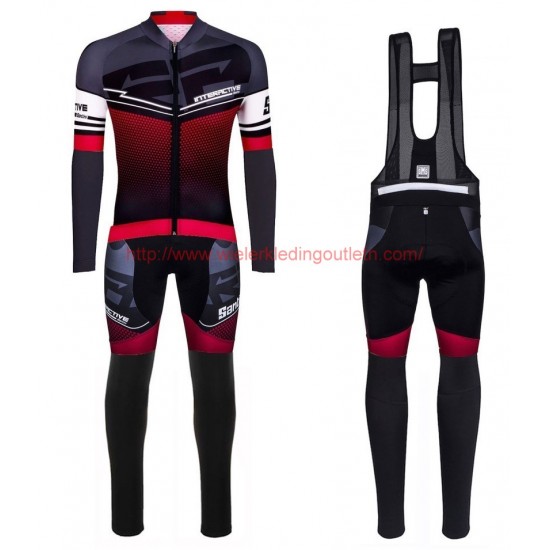 2016 Santini Interactive 30 zwart-rood Set Wielerkleding Wielershirt lange mouw+Lange fietsbroeken Bib 213641