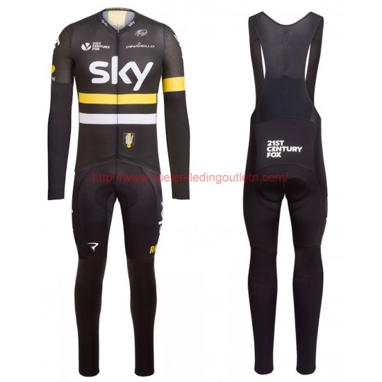 2016 Team Sky IV zwart-geel Set Wielerkleding Wielershirt lange mouw+Lange fietsbroeken Bib 213602
