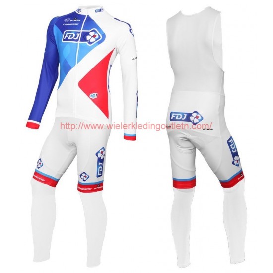 2016 Team FDJ wit Set Wielerkleding Wielershirt lange mouw+Lange fietsbroeken Bib 213590