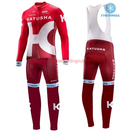 2016 Team Katusha Winter Set Wielerkleding Wielershirt lange mouw+Lange fietsbroeken Bib 213599