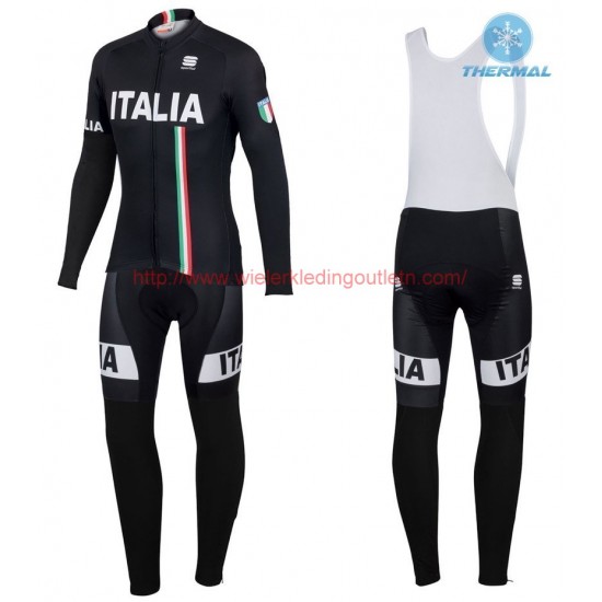 2016 Sportful Italy IT zwart Winter Set Wielerkleding Wielershirt lange mouw+Lange fietsbroeken Bib 213733