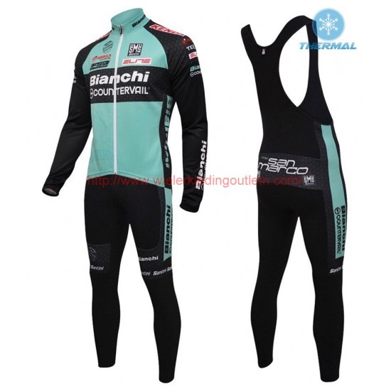 2016 Bianchi Countervail groen Winter Set Wielerkleding Wielershirt lange mouw+Lange fietsbroeken Bib 213540