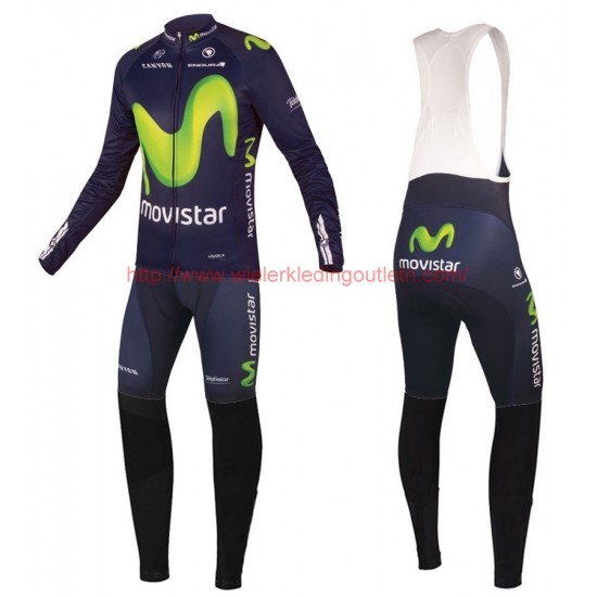 2016 Movistar Team Set Wielerkleding Wielershirt lange mouw+Lange fietsbroeken Bib 213630