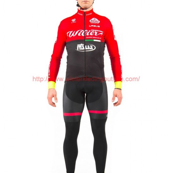 2017 Wilier Pro Team rood-zwart Fietskleding Fietsshirt lange mouw+Lange fietsbroeken 213761