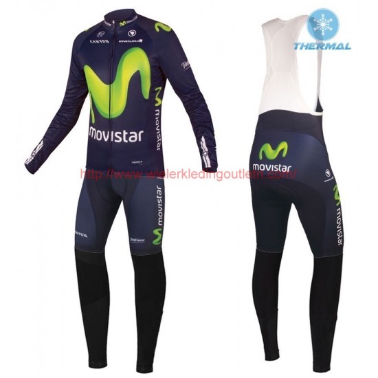 2016 Movistar Team Winter Set Wielerkleding Wielershirt lange mouw+Lange fietsbroeken Bib 213631