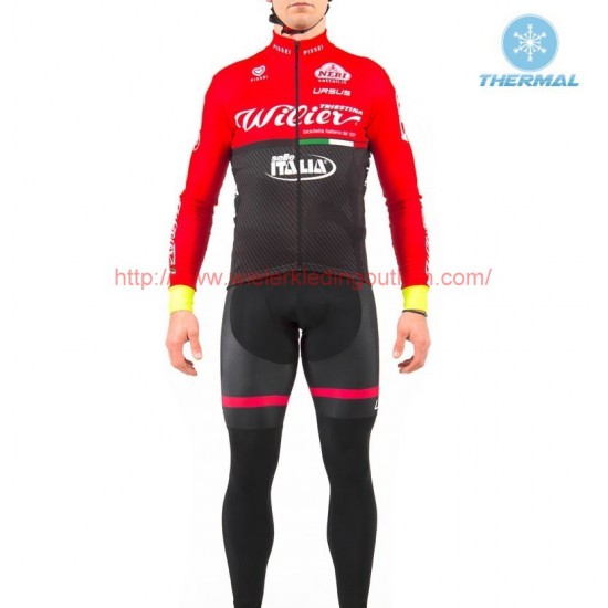 2017 Wilier Pro Team rood-zwart Winter Wielerkleding Wielershirt lange mouw et Lange fietsbroeken Bib 213763