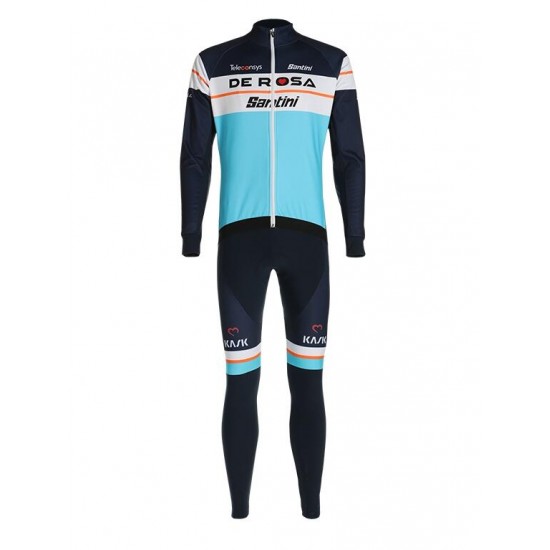 TEAM DE-ROSA SANTINI 2020 Fietskleding Set Wielershirts lange mouw+fietsbroek lang met blauw PC24S