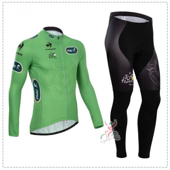 Tour de France le coq sportif 2014 Fietskleding Fietsshirt Lange Mouwen Groen+Lange Fietsbroeken 1390