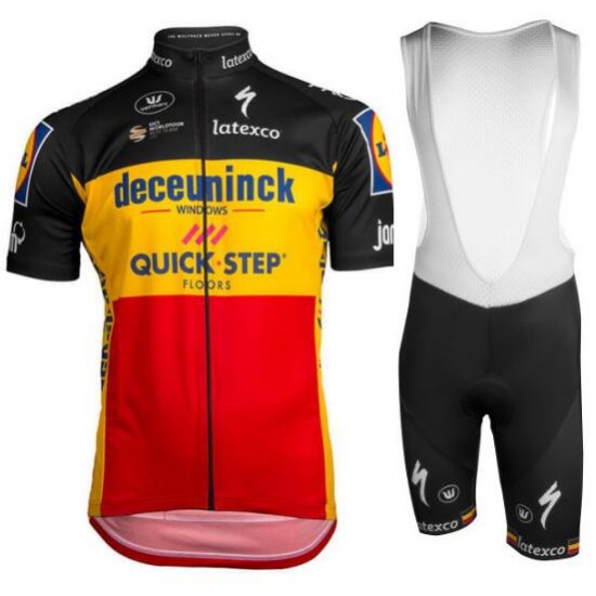 Deceuninck-Quick Step Belgian Champion 2019 Fietskleding Set Fietsshirt Korte Mouw+Korte fietsbroeken Bib 19040769