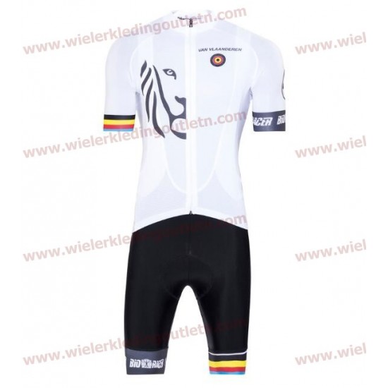 Bioracer Van Vlaanderen Wit Zwart 2018 Fietskleding Set Wielershirt korte mouwen+Fiets Koersbroek 18A0015