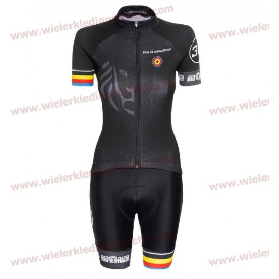 Bioracer Van Vlaanderen Dames Zwart 2018 Fietskleding Set Wielershirt korte mouwen+Fiets Koersbroek 18A0014