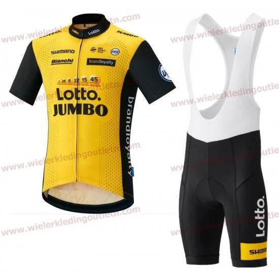 LottoNL-Jumbo 2018 Wielerkleding Set Wielershirt korte mouwen+Fiets Koersbroek D142