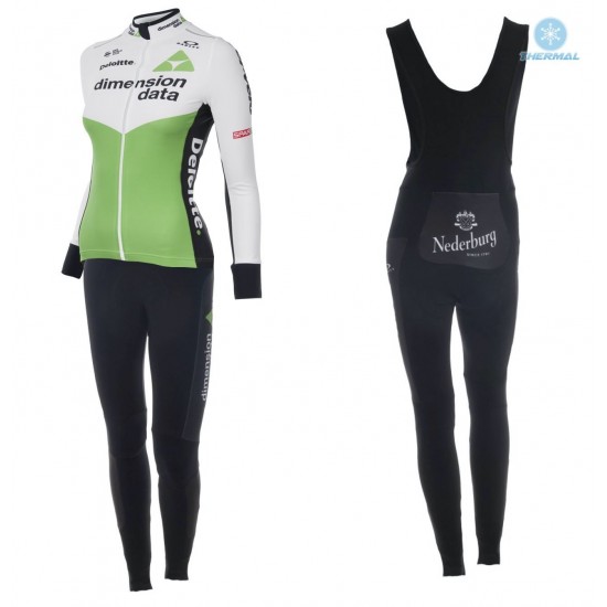 2018 Dimension Data Dames winterset Wielerkleding Set Wielershirts lange mouw+fietsbroek lang met zeem kc7A7