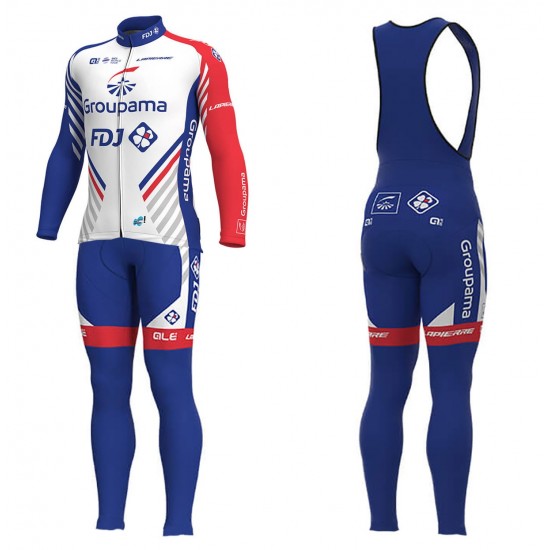 2018 Profteam FDJ wit Fietskleding Fietsshirt lange mouw+Lange fietsbroeken Bib T7wsB