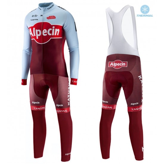 2018 Profteam Katusha Alpecin winterset Wielerkleding Set Wielershirts lange mouw+fietsbroek lang met zeem z2wwi