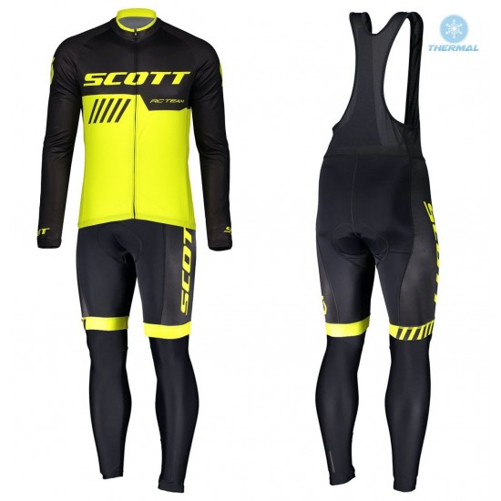 2019 Scott-RC-Profteam zwart-geel winterset Wielerkleding Set Wielershirts lange mouw+fietsbroek lang met zeem U0Kzo